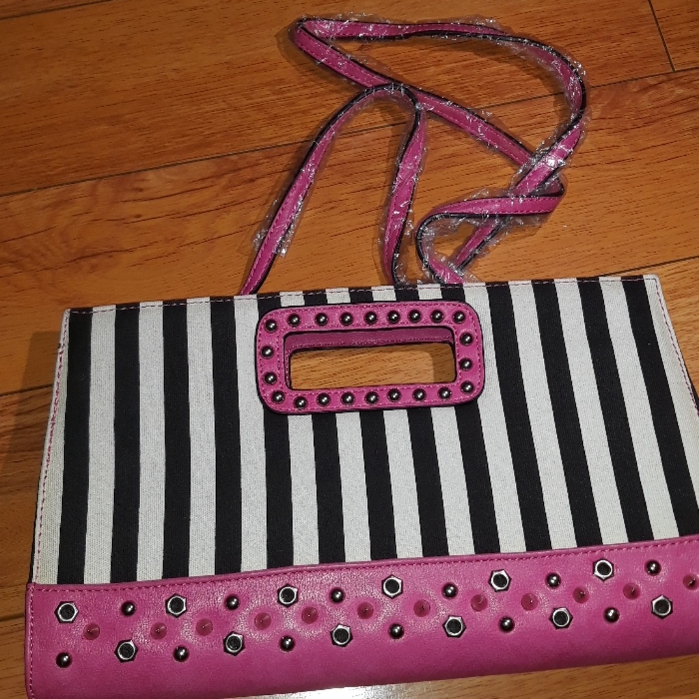 Pink and striped printed crossbody bag